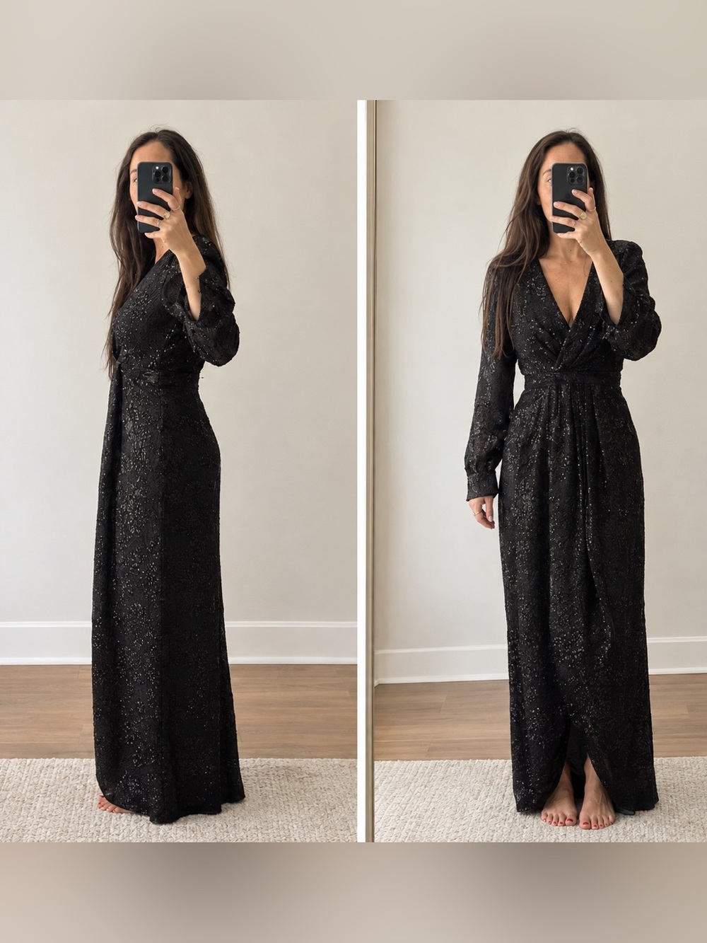 BHLDN Black Sparkle Wrap Maxi Dress